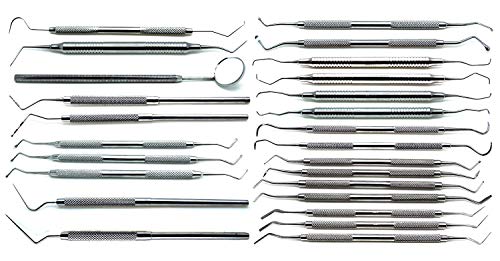 25 Pcs Premium Dental Professional Basic Set Explorers Probes Excavators Spreaders Curettes Scalers Mirror Filling Instruments