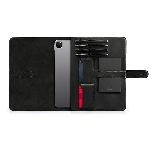 Londo Funda de Piel auténtica para Tablet con Dos Ranuras para Tarjetas y Soporte para lápiz de Apple (30 cm), Color Negro