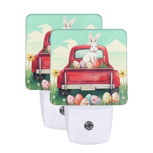 Image of Rabbit in The Truck LED Plug-in Night Light 2-Pack, Auto Sensor Bunny Eggs Nightlights Set of 2 for Bedroom Bathroom Stairs