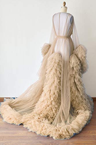 Image of BATHGOWN Sexy Illusion Long Lingerie Tulle Robe Nightgown Bathrobe Sleepwear Bridal Robe Wedding Scarf