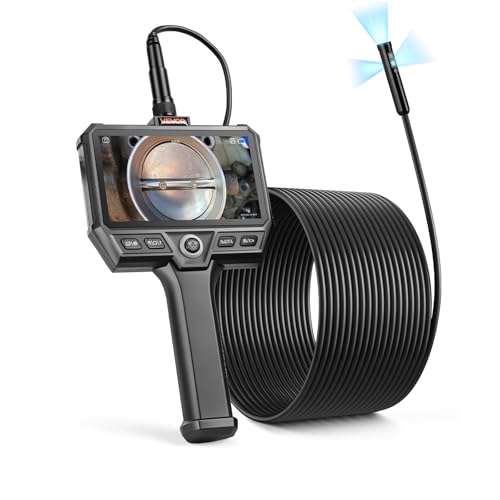 Image of VEVOR Triple Lens Endoscope with 32.8FT Newly Ultra-Rigid Cable, Industrial Borescope with Light, 5 inch HD IPS Screen, 8 + 2 Lights, 8X Zoom, 5000mAh, IP67 Waterproof Snake Camera for Auto, Plumbing