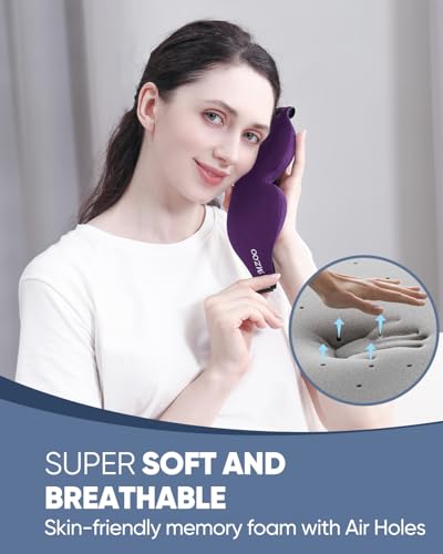MZOO Luxury Sleep Eye Mask for Side Sleeper Men Women, Zero Eye Pressure 3D Sleeping Mask, Light Blocking Patented Design Night Blindfold, Soft Eye Shade Cover for Travel, Purple - Image 6