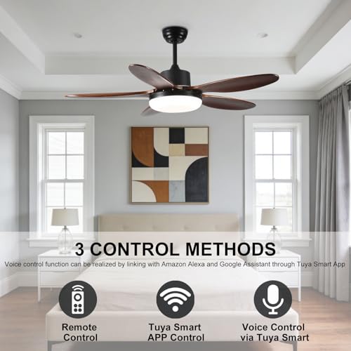 Ventilateur de plafond moderne avec éclairage connecté télécommande et voix