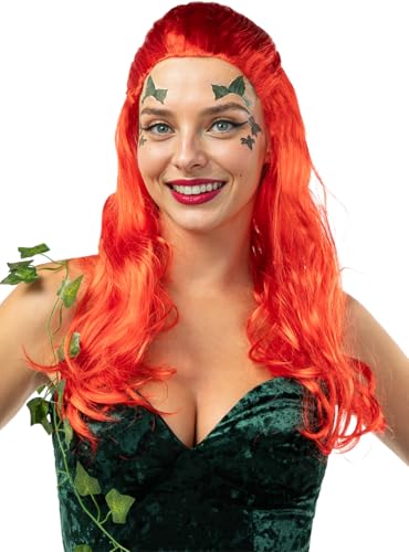 Funidelia | Peluca de Hiedra Venenosa para mujer Superhéroes, DC Comics, Villanos, Poison Ivy - Accesorios para adultos, accesorio para disfraz - Rojo