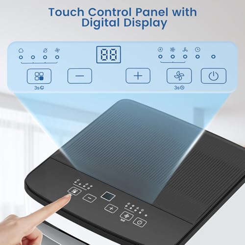 Image of Electactic 8000 BTU Portable AC, 3-in-1 Air Conditioner with Dehumidifier & Cooling Fan, Remote Control, LED Display, Sleep Mode, Quiet, 24H Timer, 360 Casters & Window Kit, for Room Office Apartment