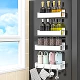HuggieGems 4 Pack Magnetic Spice Rack Organizer for Refrigerator and Oven, White Fridge Organizers and Storage for Kitchen