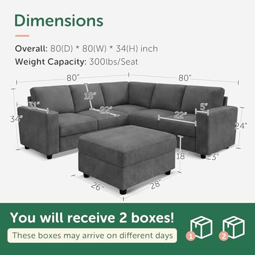 Image of HONBAY Sectional Sofa, 6 Seater L-Shaped Sectional Couch with Storage Ottoman for Living Room, Dark Grey
