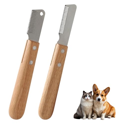 YAYNO 2 Pcs Pettine per Gatti Cane Pettine per cani Spazzola Peli Gatto Coltello da Stripping a Denti Stretti Set di rifinitura per toelettatura per sottopelo di cane adatto a peli lunghi e corti