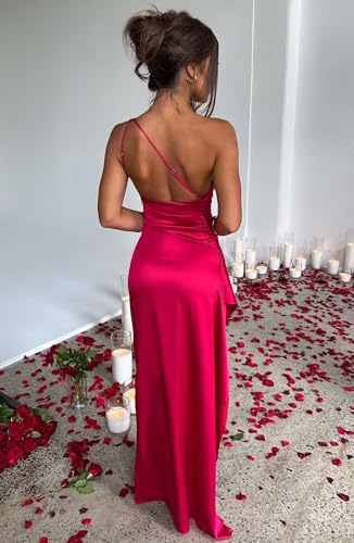One Shoulder Satin Bridesmaid Dresses for Women Long Bodycon Formal Wedding Guest Cocktail Gown with Slit2