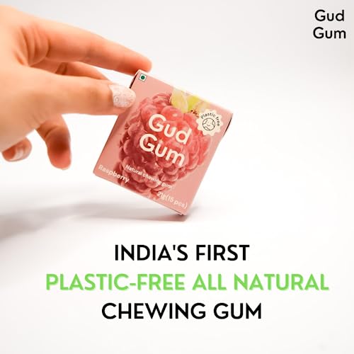 Image of Gud Gum- Natural, Plastic Free Chewing Gum- Pack of 2- No added artificial colours, flavours & sweeteners (Raspberry)