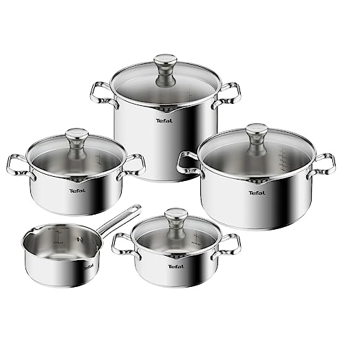 Tefal Duetto Topfset Induktion 9-teilig, robuster und hochwertiger Edelstahl, Induktions Töpfe Set mit Siebdeckel, backofengeeignet bis zu 260°C (ohne Deckel), für alle Herdarten geeignet, A705S9