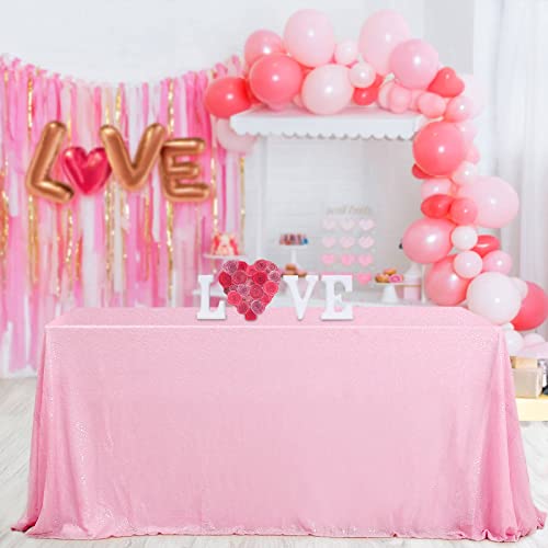 Image of B-COOL Sequin Tablecloths Pink Table Fabric for Rectangle Tables 90x156 Inch Party Table Cloths Parties Birthday Weddings Anniversary Buffet