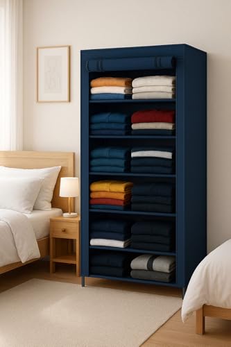 Image of VIPEK Foldable Wardrobe for Clothes, Cloth Organizer for Storage with 6 Shelves, Multipurpose Clothes Rack for Home & Bedroom (Navy Blue, 6 Layer)