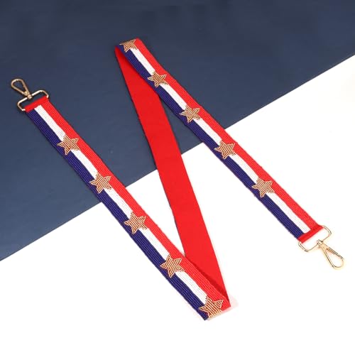 Image of Beaded 4th of July Purse Strap USA Purse Strap Replacement Red White and Blue Patriotic Crossbody Shoulder Bag Straps 4th of July Outfits (Style H)