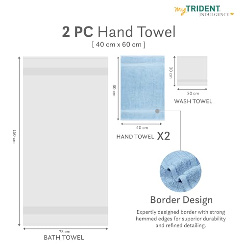 Image of MYTRIDENT Towels for Hand, Indulgence Collection, 100% Cotton Towels for Men /Women, 600 GSM, 2 Pc Hand Towel Set Luxury, 40 cm x 60 cm - Bora Blue