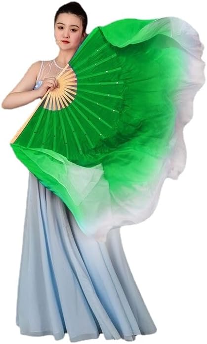 HEARTTOUCH 100% Silk Belly Dance Fan Women Hand Made Silk Dancing Fans for Taichi Kungfu Square Dance Party Stage Performance