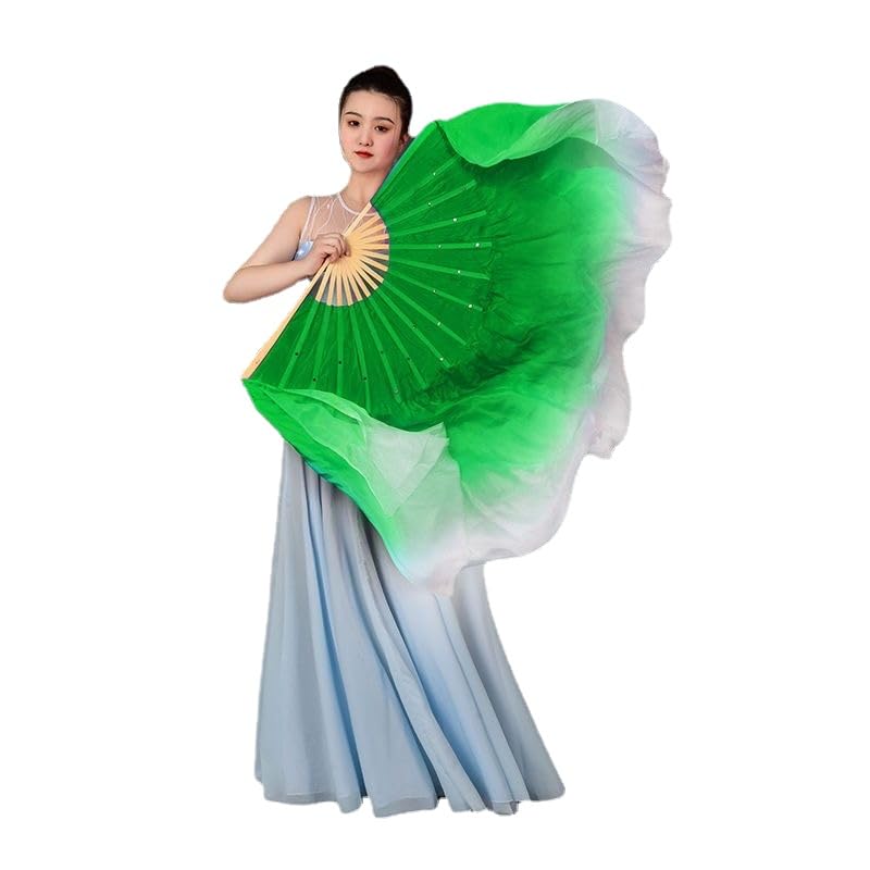 HEARTTOUCH 100% Silk Belly Dance Fan Women Hand Made Silk Dancing Fans for Taichi Kungfu Square Dance Party Stage Performance