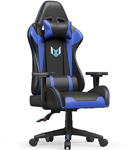 Bigzzia Gaming Chair Ergonomic Office Chair Adjustable Height Swivel Desk Chair Reclining Computer Chair with Lumbar and Headrest Support Racing Style Leather Video Gamer Chair (Blue)
