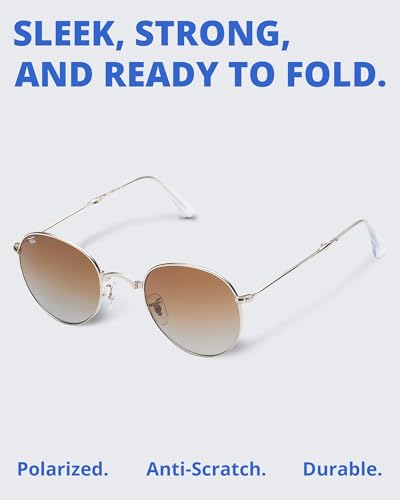 Round Folding Sunglasses Polarized, UV400, UVA, UVB Protection for Men Women, Folding Sunglasses Leather Case2