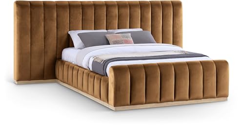 Image of Meridian Furniture AmaraSaddle-Q117 Collection Modern | Contemporary Queen Bed,Ultra Luxe Saddle 460 GSM Velvet, Natural Finish, Solid Wood Base and Inner Frame, 117 inch W x 99 inch D x 51 inch H, Saddle, Queen