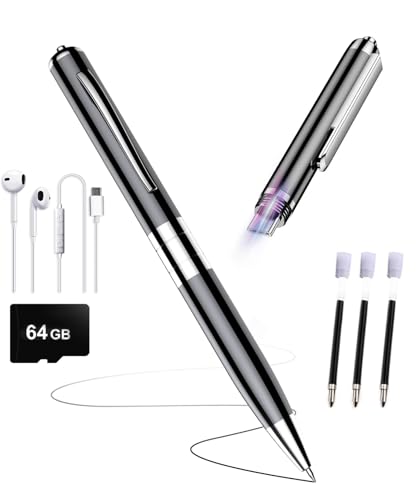 64GB Voice Recorder Pen with Type-C & AI Noise Reduction - 7200Hrs Voice Activated Audio Recorder, MP3 Player USB Flash Drive, Concealable for Class, Work, Interviews