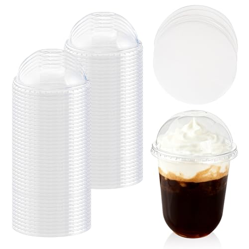 Clear PET 98mm Caliber Dome Lids for 12 16 20 & 24 oz Cups Disposable Lids with Leak-proof Paper for Coffee Milkshake Ice Cream Boba Tea Slurpee Razzle & Razzle 50PCS