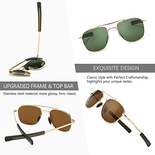 Image of SUNGAIT Men's Military Style Polarized Pilot Aviator Sunglasses - Bayonet Temples