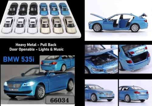 Image of 1:32 Scale BMW 535i Toy Car | Metal Pullback Diecast Car for Kids with Openable Doors, Sound, Light Effects Toy for Car Enthusiasts (Color As Per Available),blue