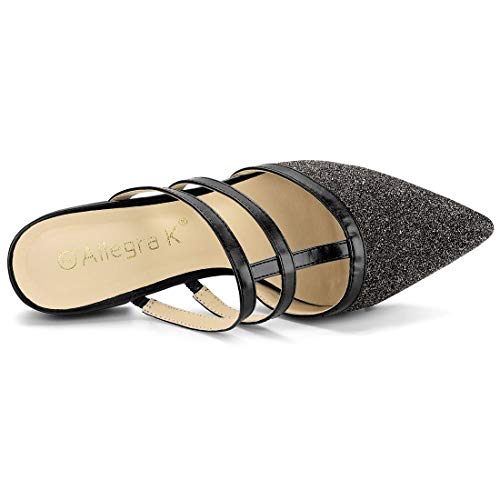 Allegra K Women's Glitter Pointed Toe Flats Black Mules - 7.5 M Us #TOP4