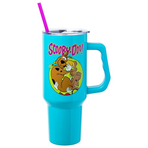 Image of Silver Buffalo Scooby-Doo Stainless Steel Tumbler with Handle Featuring Shaggy and Scooby-Doo, Fits in Standard Cup Holder, 40 Ounces (Pack of 12)