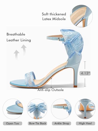 Coutgo Womens High Heels Sandals Lace Bow Tie Back Open Toe Ankle Strap Sexy Stiletto Wedding Party Dress Shoes4