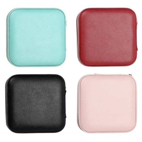 TRODANCE Jewelry Case with Mirror, Small Travel Jewelry Organizer, Portable Jewelry Box Mini Organizer Display Storage Box For Rings Earrings Necklaces (4Color - 4packs)
