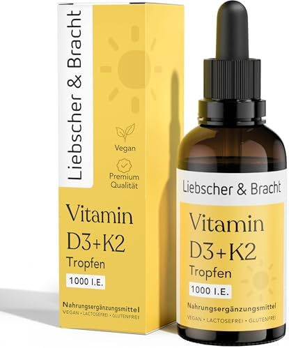Liebscher & Bracht Vitamin D3 K2 Tropfen (50ml) – 1000 I.E. pro Tropfen – Hohe Bioverfügbarkeit mit K2 MK-7 – Vegan, Made in Germany – Für Knochen, Muskeln & Immunsystem