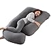 SHANNA Almohada embarazada dormir, Almohada lactancia de cuerpo completo, actualización grande en forma de U y soporte de maternidad con funda de terciopelo reemplazable (Gris Negro -Algodón Tejido)