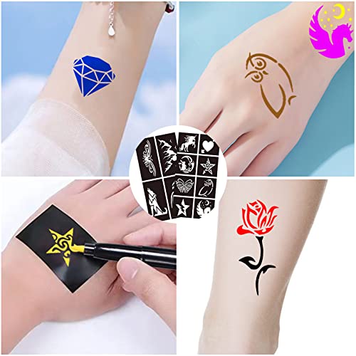 Anmmy Temporary Tattoo Markers For Skin, 16-Count Body Markers+77 Large Tattoo Stencils Of Assorted Colors For Kids And Adults, Flexible Brush Tip, Bright Colors, Skin-Safe*, Cosmetic-Grade. #TOP5