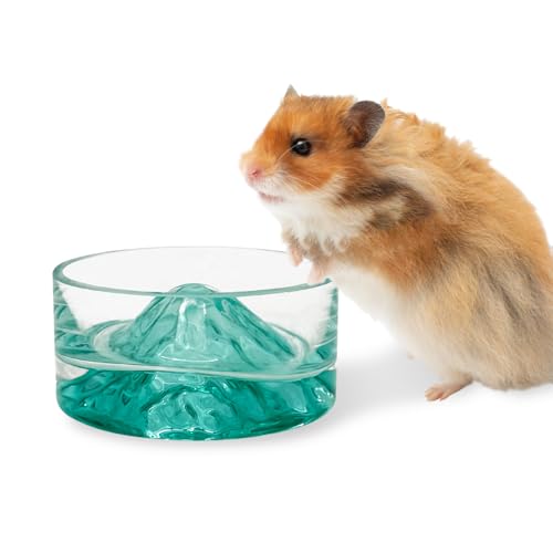 BNOSDM Hamster Food and Water Bowl Mountain Fuji Style Glass Drinking Dwarf Hamster Feeder Anti-Turning Dish for Syrian Hamsters Gerbils Mice Rats or Other Similar-Sized Pets (Green)