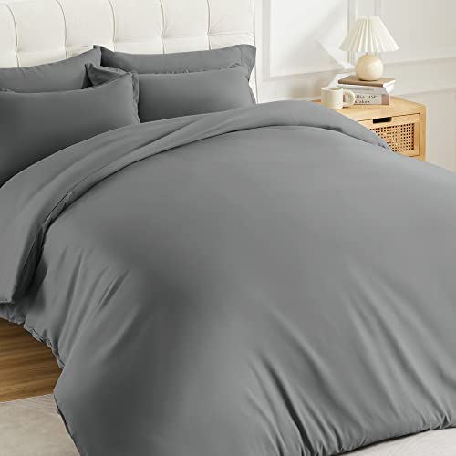 Sonive Bedding Duvet Cover Set Super Soft And Breathable Double Brushed Microfiber 3 Pieces With Zipper Closure 8 Corner Ties (Grey, Full/Queen) #TOP1