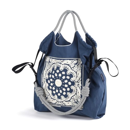 Image of Ball&Chain Summer Embroidery Beach Tote Bag - Stylish, Spacious, and Perfect for Women,Mom, Friends Great Gift. (Blue, Medium)