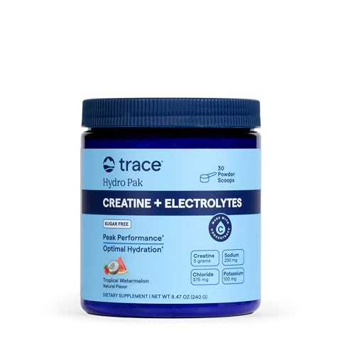 Trace Minerals Creatine + Electrolytes Powder - Creatine and Mineral Hydro Pak Supports Hydration Brain Muscles and Endurance - Vegan - Tropical Watermelon - 30 Servings