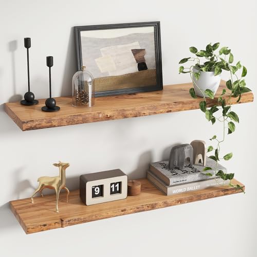 Rustic Elm Wood Floating Shelves for Wall, Live Edge 36