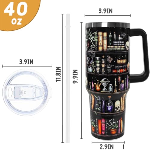 Book Lovers Gifts 40oz Halloween Book Lover Tumbler Goth Skull Bookshelf Coffee Travel Mugs Christmas Insulated Cup Gifts for Women Readers,Reading,Bookish,Librarian - Image 4