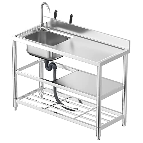 Mobiles Spültisch Edelstahl Spülbecken Küchenspüle Einzelspüle küche Spüle Campingküche 1 Becken Waschbecken Freistehende Gewerbliche Spülschrank Waschtisch Werkstatt Ausgussbecken (Color : Left, SI