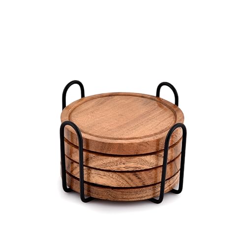 BHAVATU Coasters Set of 4 with Iron Holder for Dining Table Tabletop Protection D&eacute;cor (4' x 4' x...