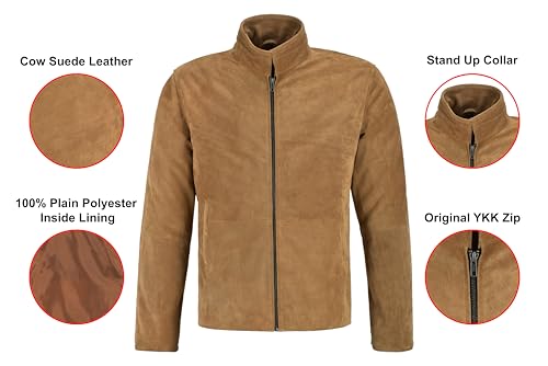Mens Fashion Camel Brown Real Suede Leather Specter Bluson Leather Jacket 59172