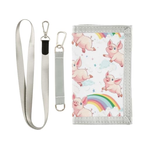 Wusikd Cute Piglets Kids Wallet for Boys Girls Rainbow Toddler Trifold Wallet Novelty Wallet for Teens Women Men