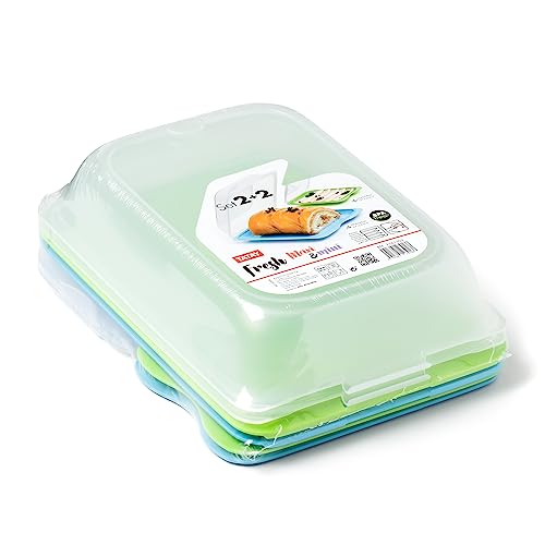 TATAY Set de 4 Porta Embutidos y Alimentos Fresh, 2 MAXI y 2 MINI, Libre de BPA, Reutilizables, Apilables, Apto Lavavajillas y Microondas, Colores Verde y Azul