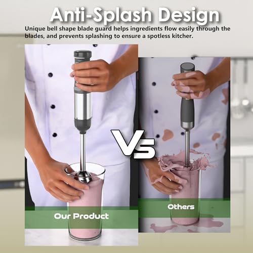 Cordless Immersion Hand Blender, 5-in-1 Variable Speed blender handheld,Rechargeable with 2000mAh Battery, BPA-Free & Dishwasher-Safe Accessories:700ml Beaker,Chopper,Whisk & Milk Frother,Grey image 6