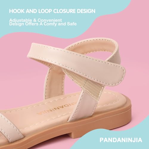 Image of PANDANINJIA Girls Sandals, Open Toe Cute Bow Princess Girls Flats, Sparkly Summer Dress Shoes Sandals for Toddler /Little Kid /Big Kid