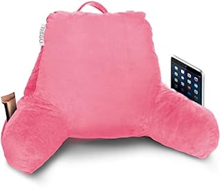 Nestl Reading Pillow for Kids, Small Bed Pillow, Back Pillow for Sitting in Bed, Memory Foam Chair Pillow, Reading & Bed Rest Pillows, Light Pink Back Pillow for Bed, Arm Pillow with Pockets