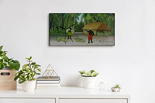 Horloge sur toile 60x30cm Jungle Hut Palms avec aiguilles noires pour décoration murale - 4
